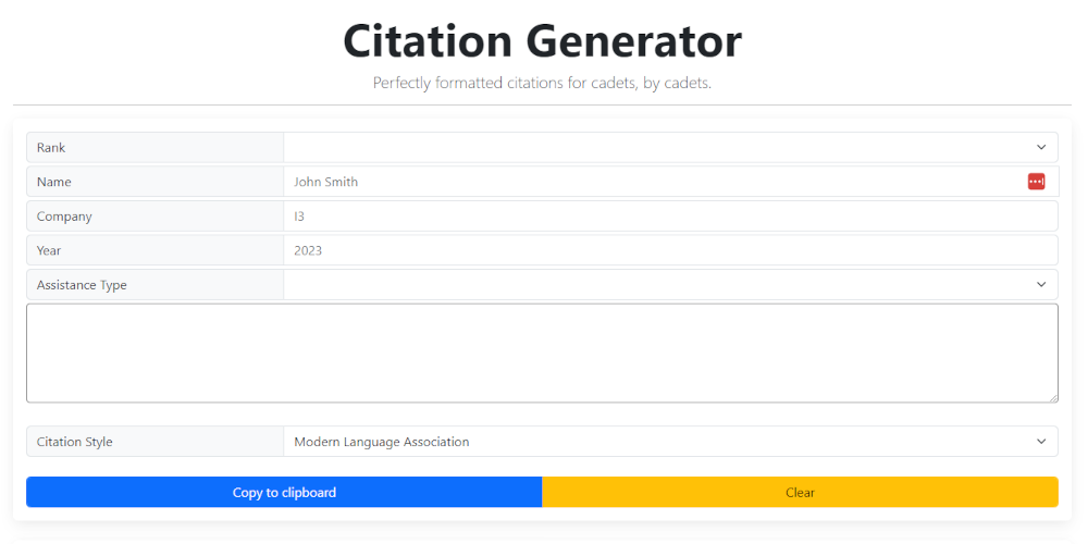 Citation Generator Webpage